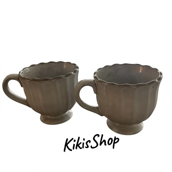 12oz Scalloped Edge Ceramic
Mugs w Foot Sour Cream-Hearth &
Hand Magnolia-2 Mugs - Picture 5 of 5